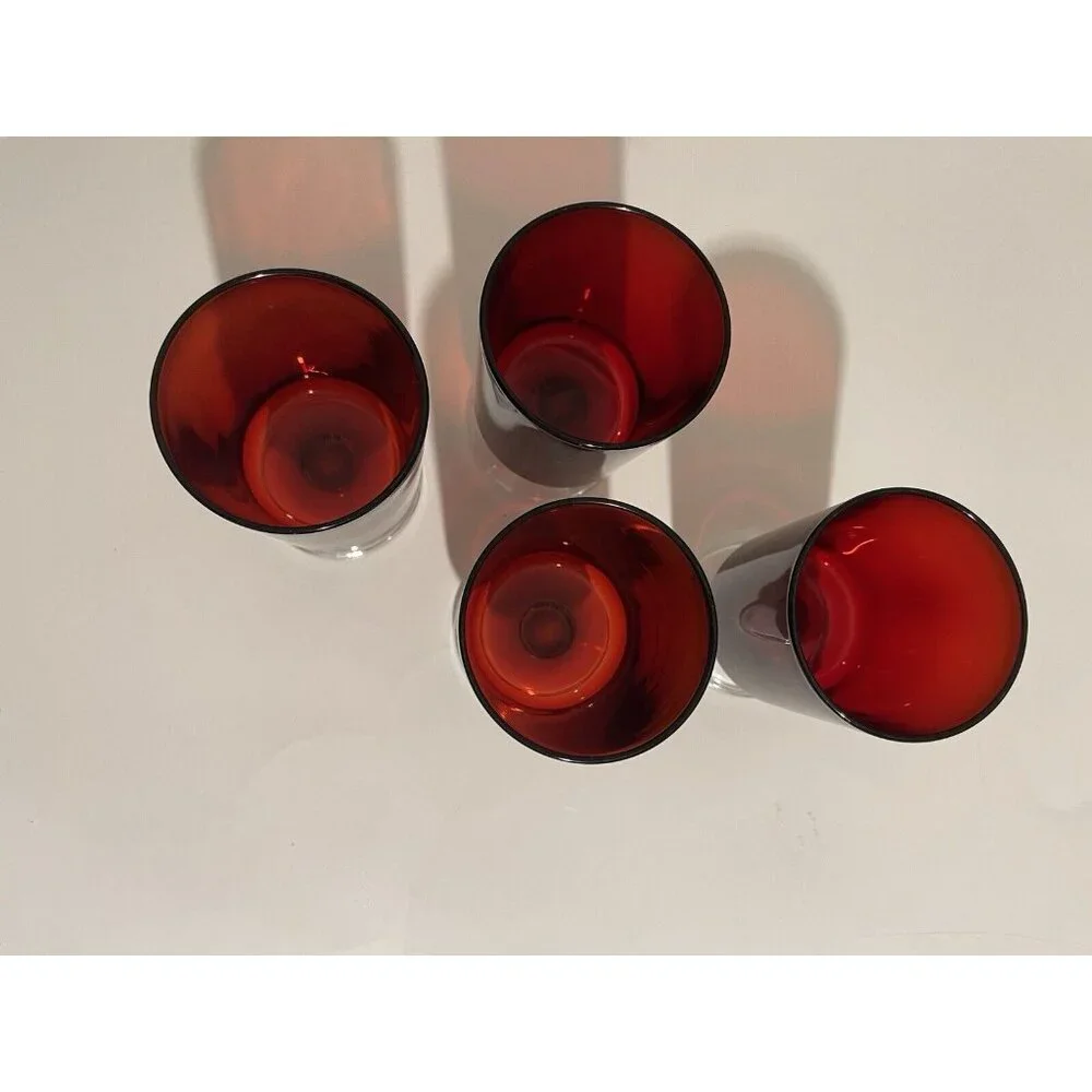 SET OF 4 Vintage Luminarc France Ruby  Red Wine Glasses Goblets 4 1/8